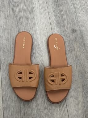 Women's SANDALS Cole Haan Flynn Logo Slide Size 10, Cognac Leather